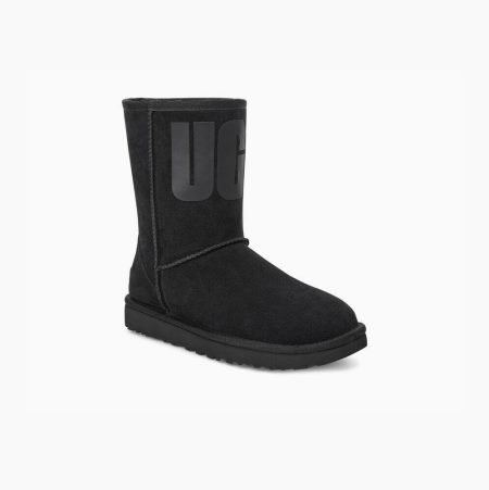 UGG Classic Short UGG Rubber Logo Black Boots for Women (OWRA20648)